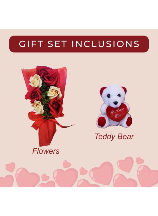 المنزل الذكي مجموعة هدايا عيد الحب من هوم سمارت - دمية دب لطيفة مع وردة صناعية، هدية مثالية لها، أو للذكرى السنوية، أو عيد الميلاد، أو أي مناسبة خاصة. - Image 3